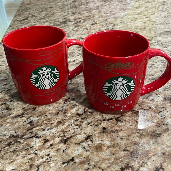 Starbucks Coffee Mug Set 12 fl oz 2020 Christmas Red FA LA LA LA LA Holiday - Picture 1 of 6